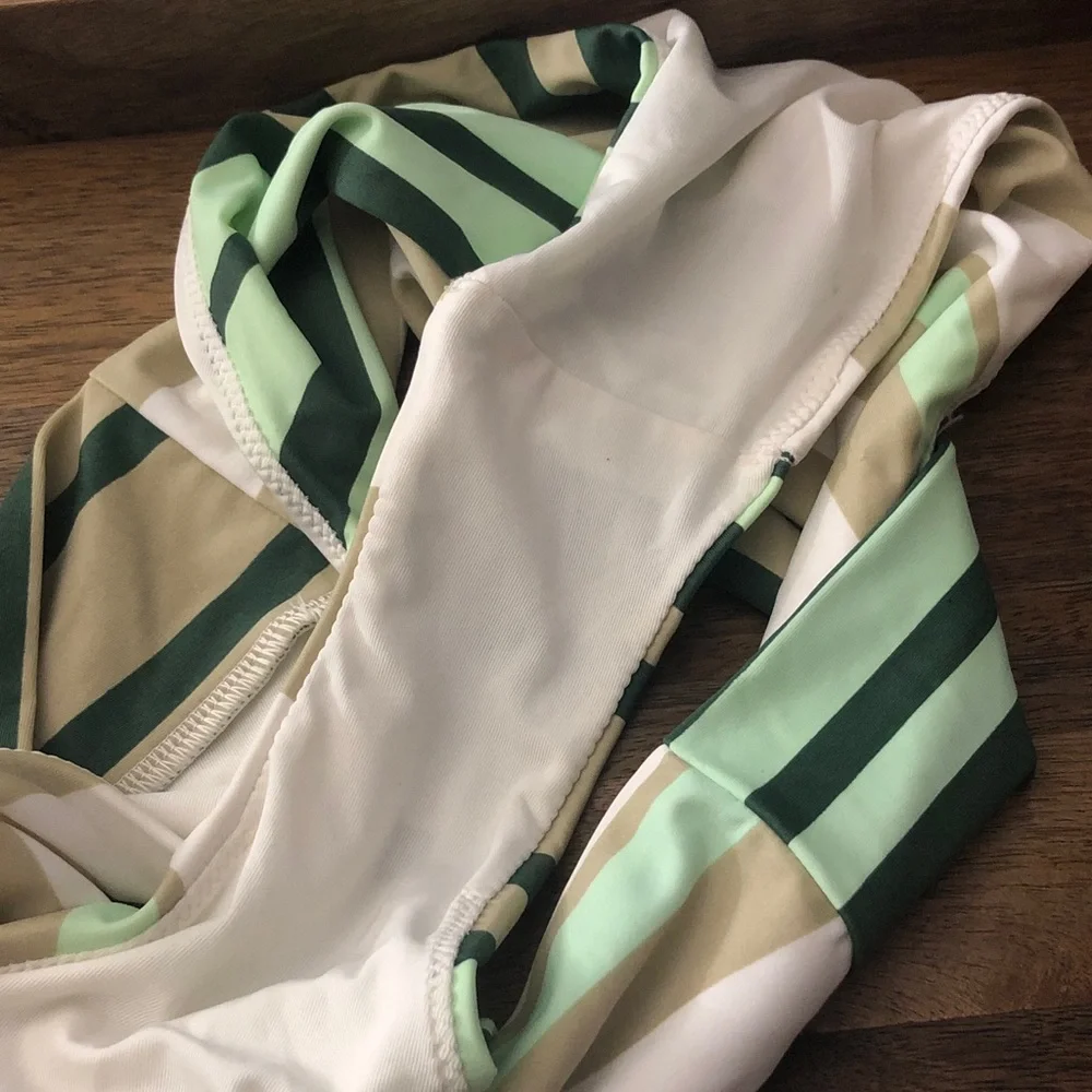 aerie Striped Bikini Bottoms in Mint, Beige & White